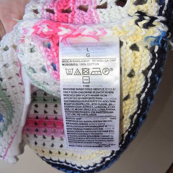 GAP Womens Crochet Sweater Size L Multicolor Striped Short Sleeve Beachy Summer - Picture 9 of 9